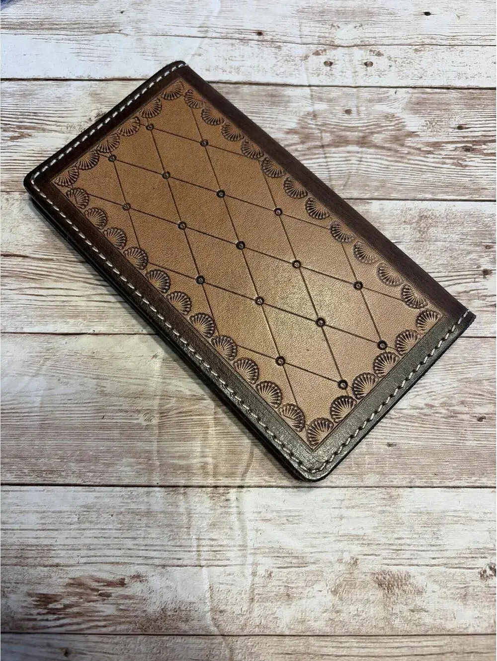 Tooled Leather Checkbook Wallet Holder